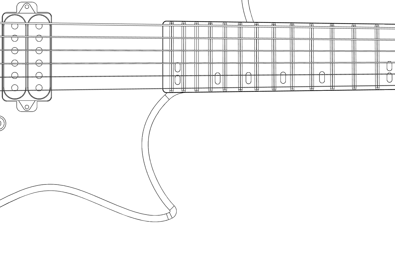 Line drawing of cutaway and high fret access