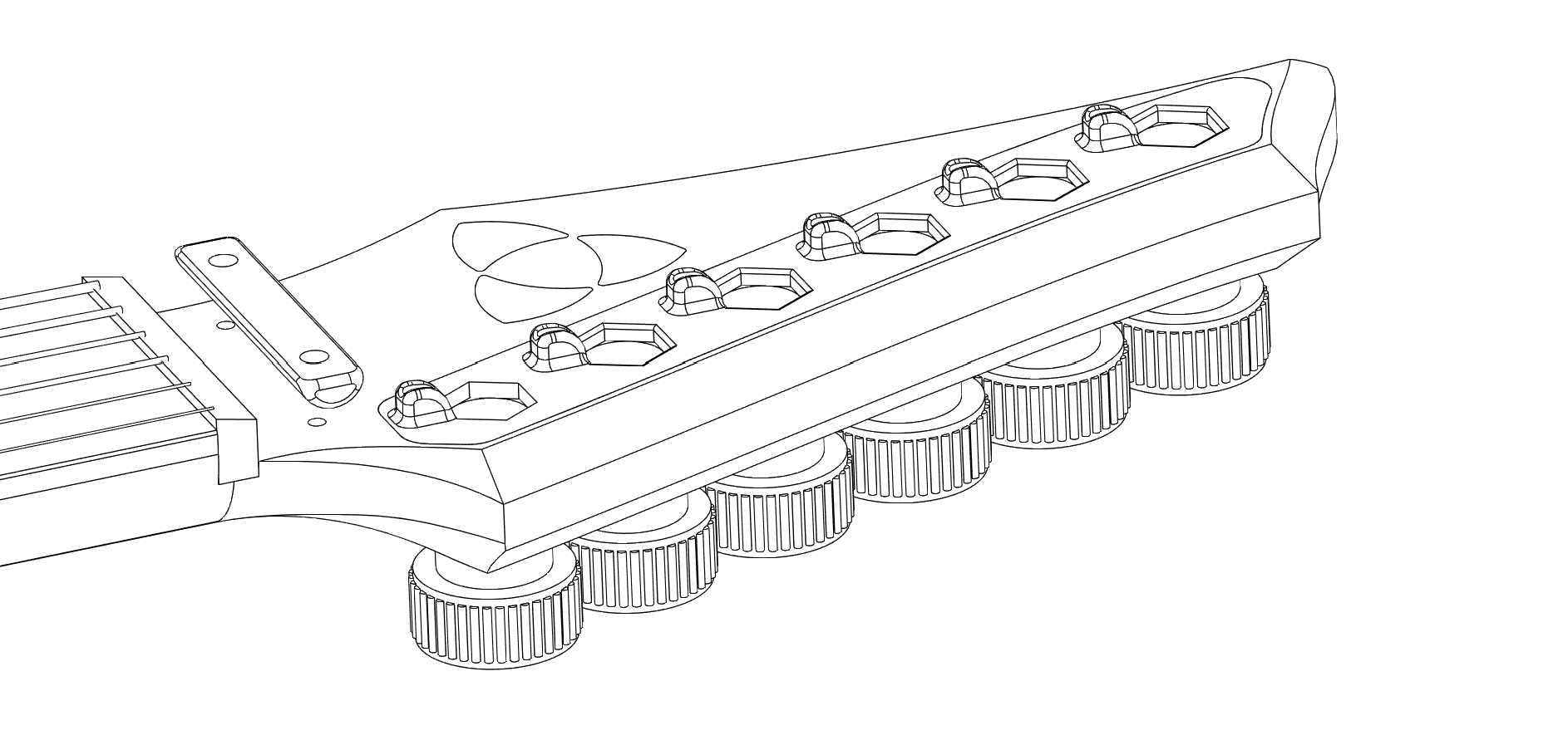Line drawing of lightweight headstock tuning system