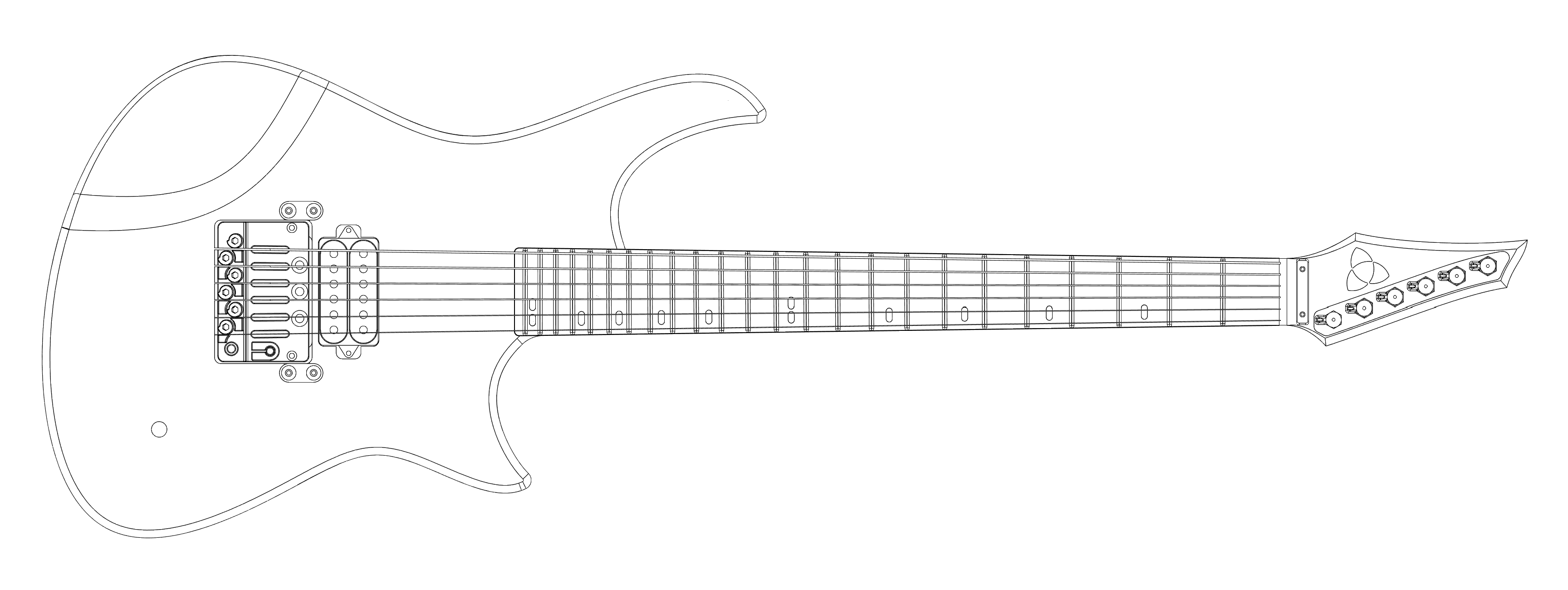 Technical illustration of an LRH guitar